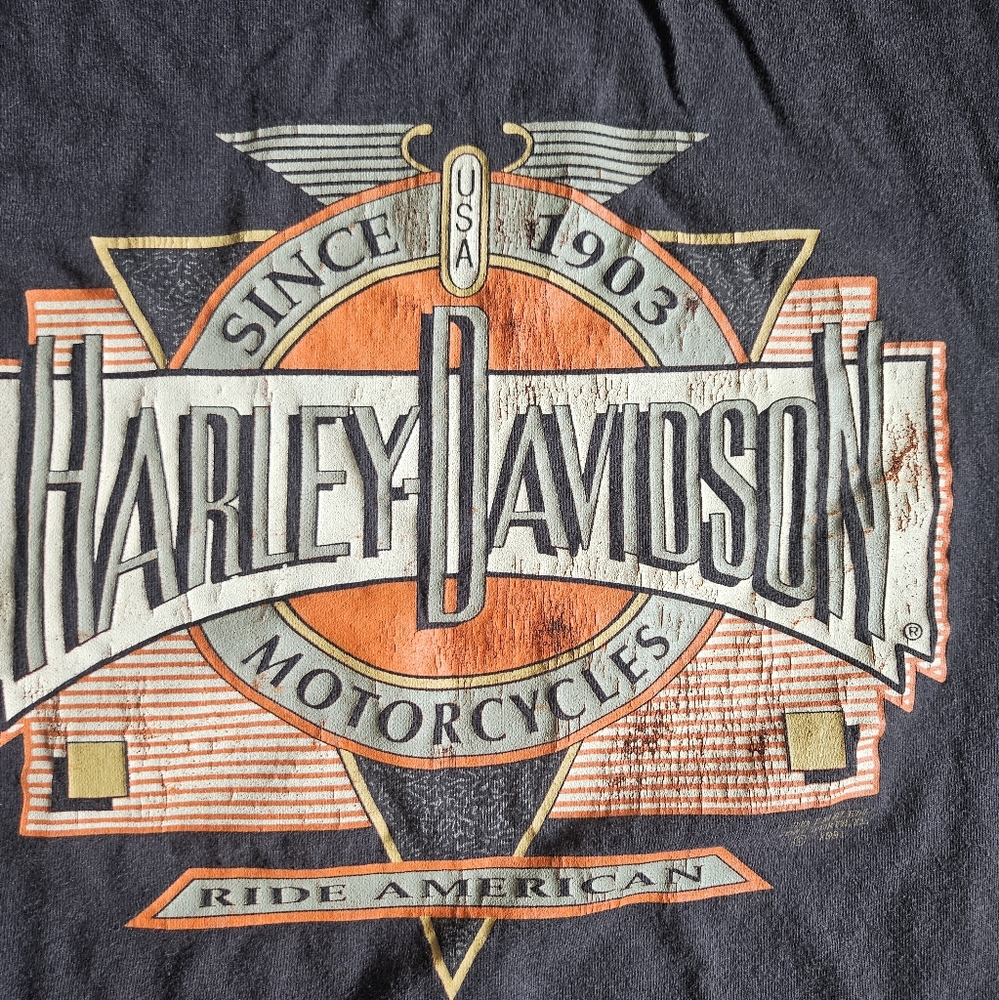 Vintage 90s Harley-Davidson T-Shirt XL‎ Single Stitch USA Made Cracked Graphic